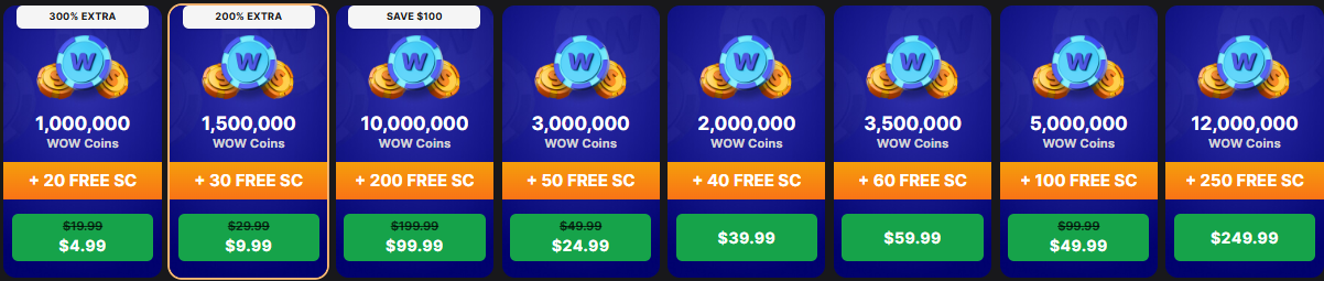 Supported Purchase Packages WOW Vegas Casino