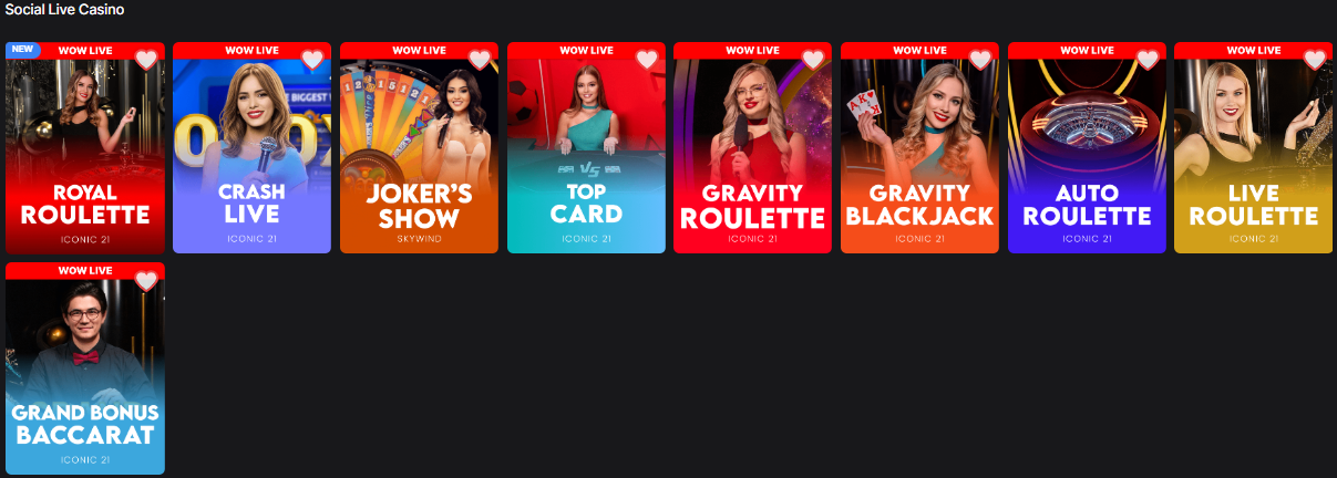social live casino WOW Vegas