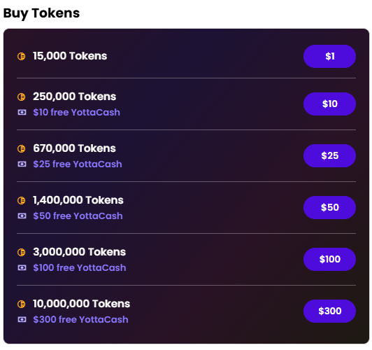 Supported Purchase Packages at Yotta