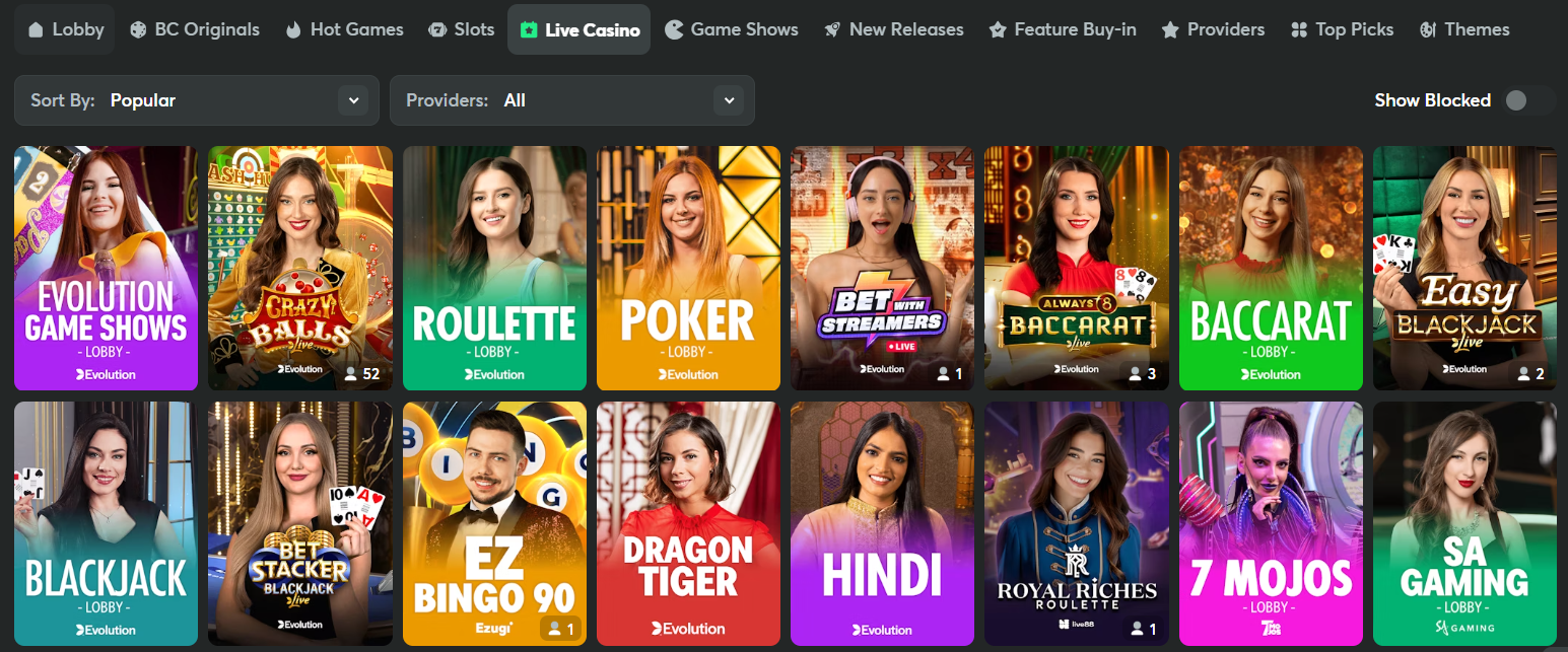 Live Sosial Casino at BCGame.us