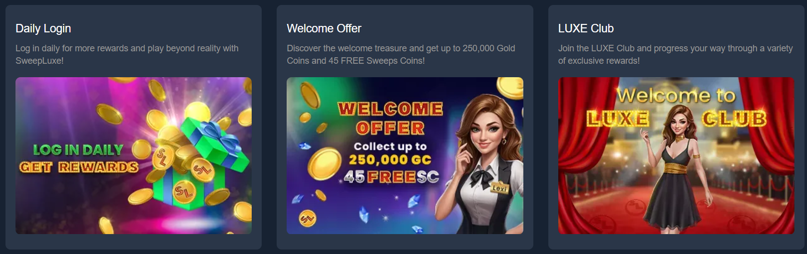 SweepLuxe Casino Bonuses